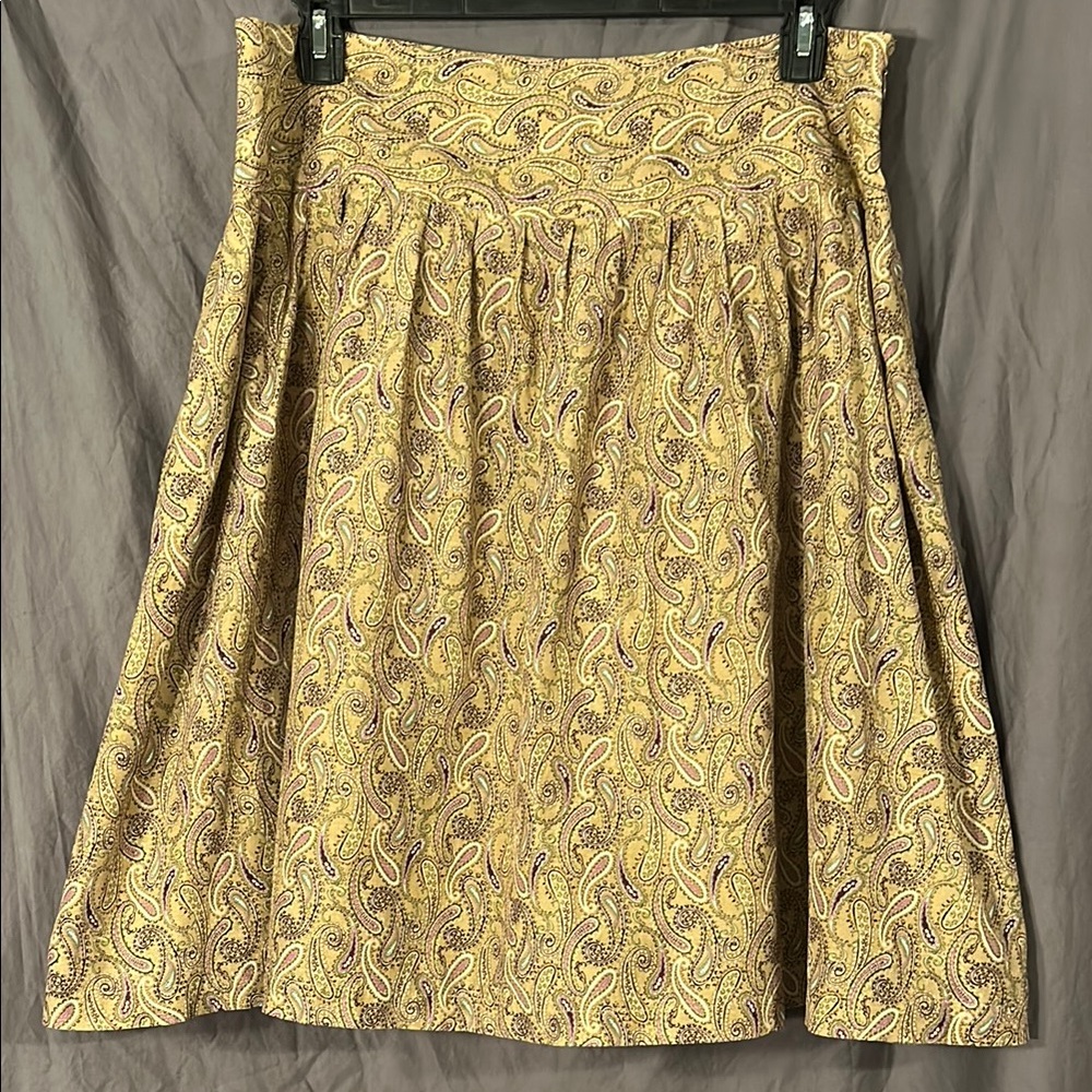 Tan Purple Green Paisley Over the Knee Skirt Silk Blend 18 Plus